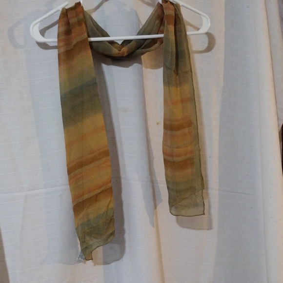 Apricot and Khaki striped Bill Blass oblong chiffon scarf - Picture 1 of 7